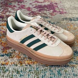 Adidas Gazelle Bold Cream Green Beige Suede Platform Sneakers Size WOMEN'S 7.5
